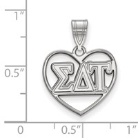 Sterling Silver Rhodium-plated LogoArt Sigma Delta Tau Sorority Greek Letters Heart Pendant view 2