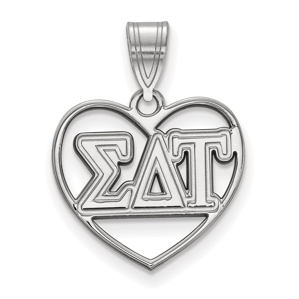 Sterling Silver Rhodium-plated LogoArt Sigma Delta Tau Sorority Greek Letters Heart Pendant