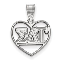 Sterling Silver Rhodium-plated LogoArt Sigma Delta Tau Sorority Greek Letters Heart Pendant view 1