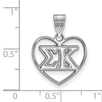 Sterling Silver Rhodium-plated LogoArt Sigma Kappa Sorority Greek Letters Heart Pendant view 2