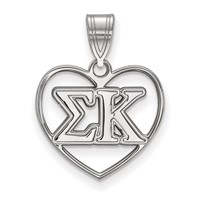 Sterling Silver Rhodium-plated LogoArt Sigma Kappa Sorority Greek Letters Heart Pendant view 1