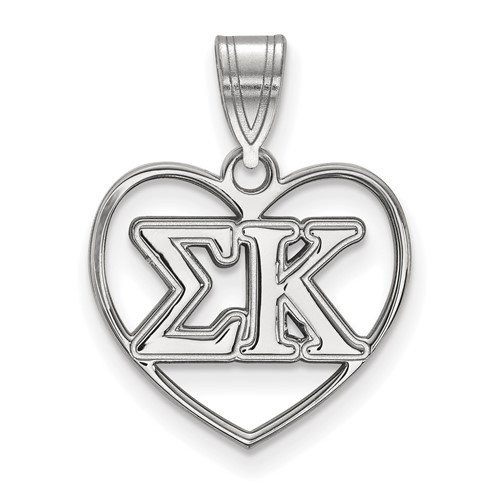 Sterling Silver Rhodium-plated LogoArt Sigma Kappa Sorority Greek Letters Heart Pendant