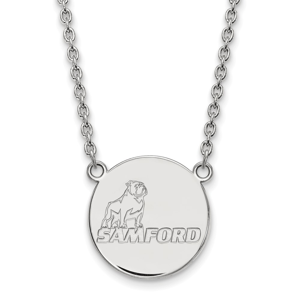 Sterling Silver Rhodium-plated LogoArt Samford University Large Disc Pendant Necklace, 18"