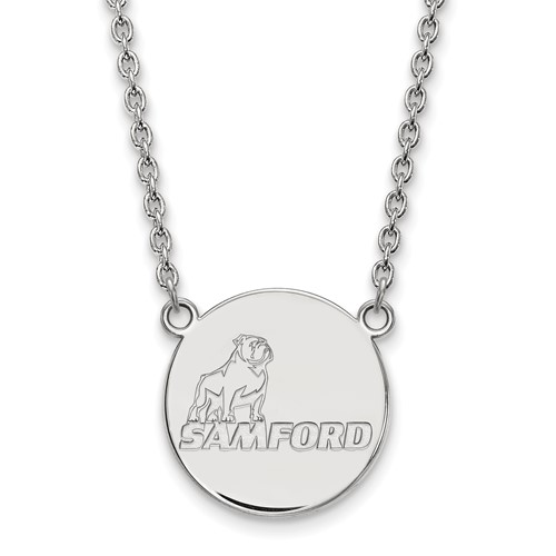 Sterling Silver Rhodium-plated LogoArt Samford University Large Disc Pendant Necklace, 18"