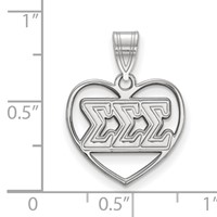 Sterling Silver Rhodium-plated LogoArt Sigma Sigma Sigma Sorority Greek Letters Heart Pendant view 2