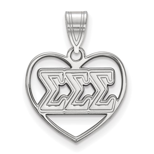 Sterling Silver Rhodium-plated LogoArt Sigma Sigma Sigma Sorority Greek Letters Heart Pendant