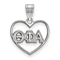 Sterling Silver Rhodium-plated LogoArt Theta Phi Alpha Sorority Greek Letters Heart Pendant view 1