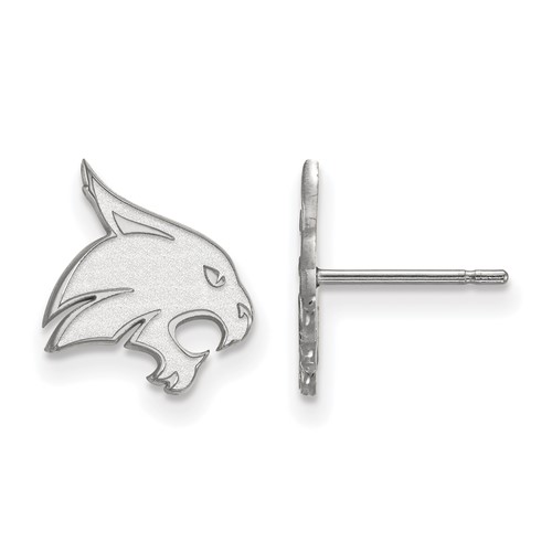 Sterling Silver Rhodium-plated LogoArt Texas State University Bobcat Small Post Earrings