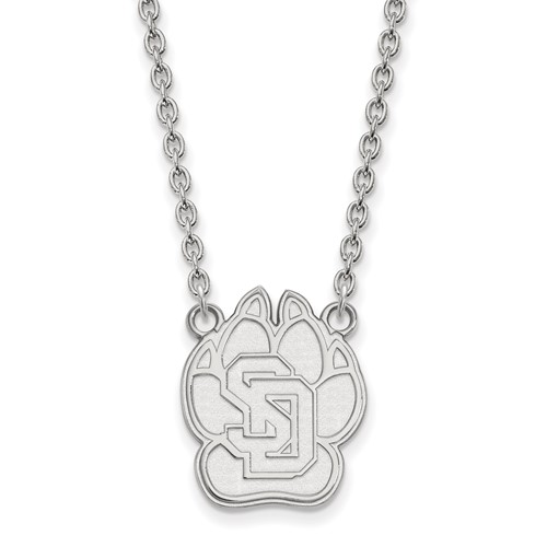 Sterling Silver Rhodium-plated LogoArt University of South Dakota Large Pendant Necklace, 18"