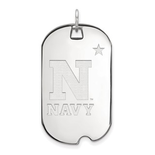 10k White Gold LogoArt US Naval Academy Large Dog Tag Pendant