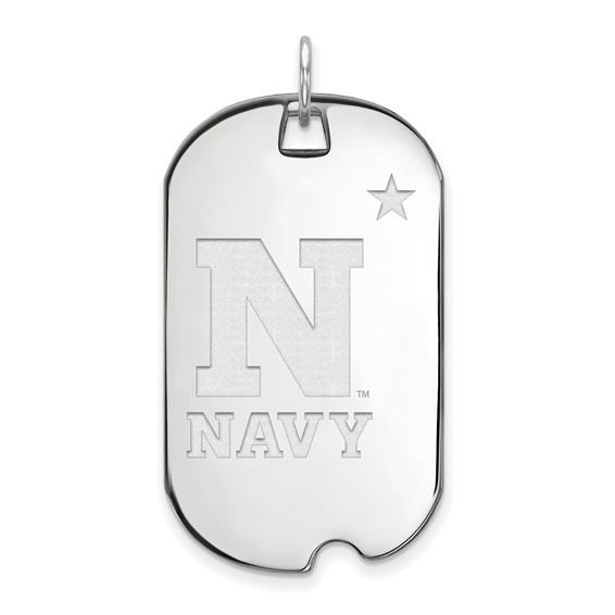 10k White Gold LogoArt US Naval Academy Large Dog Tag Pendant