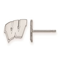 Sterling Silver Rhodium-plated LogoArt University of Wisconsin Letter W Extra Small Post Earrings view 1