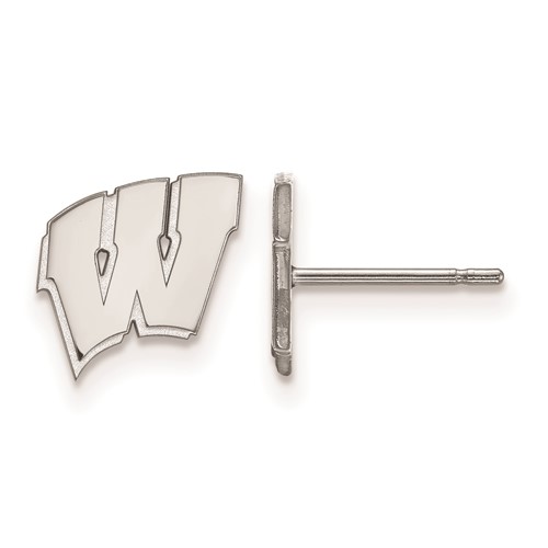 Sterling Silver Rhodium-plated LogoArt University of Wisconsin Letter W Extra Small Post Earrings