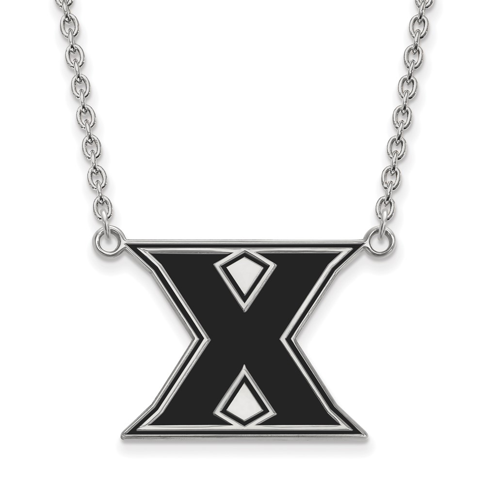 Sterling Silver Rhodium-plated LogoArt Xavier University Letter X Large Enameled Pendant Necklace, 18"
