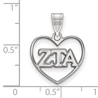 Sterling Silver Rhodium-plated LogoArt Zeta Tau Alpha Sorority Greek Letters Heart Pendant view 2