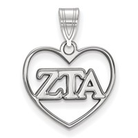 Sterling Silver Rhodium-plated LogoArt Zeta Tau Alpha Sorority Greek Letters Heart Pendant view 1