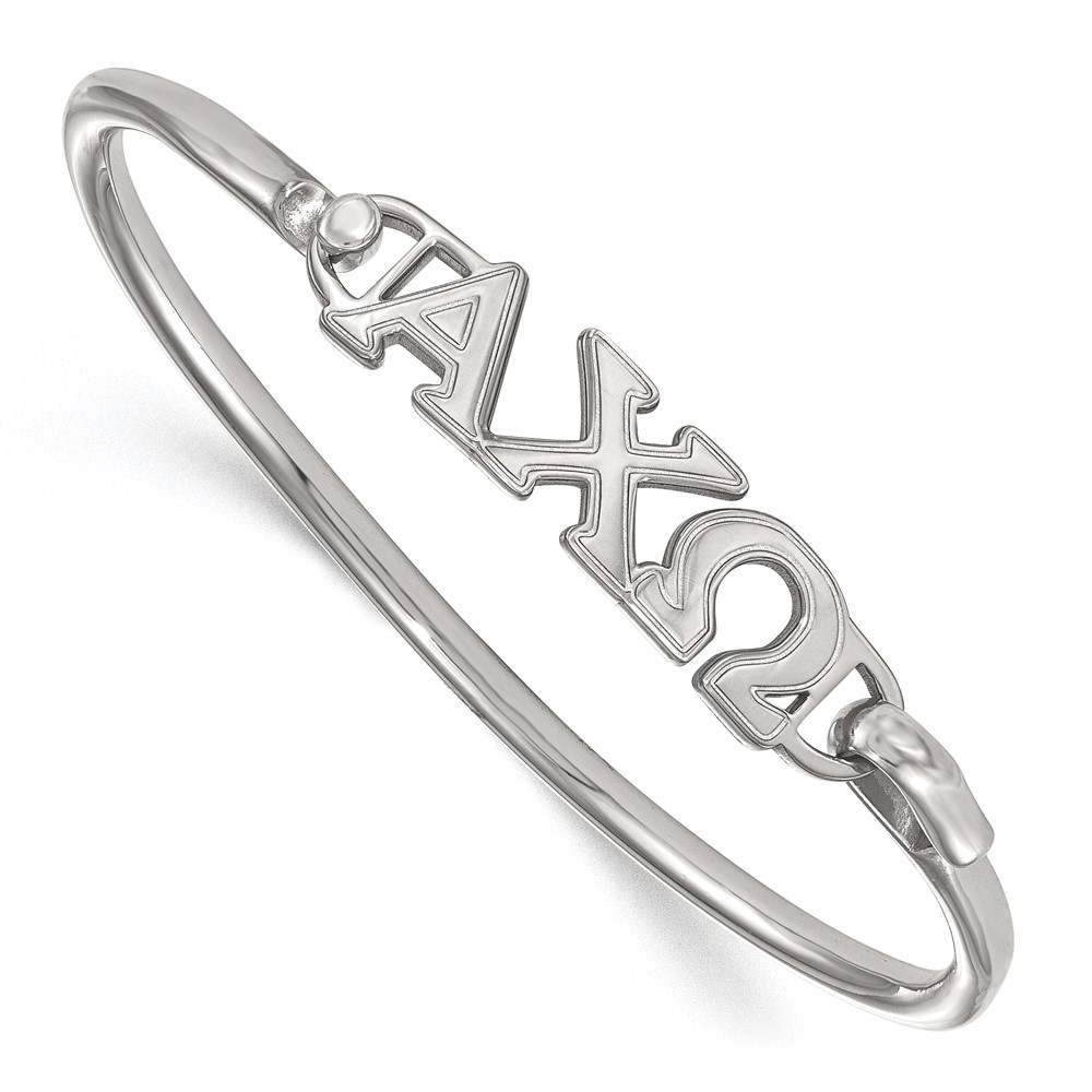 Sterling S. Rh-plated LogoArt Alpha Chi Omega Small Hook and Clasp Bangle