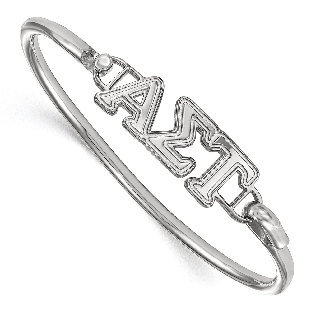 Sterling S. Rh-plated LogoArt Alpha Sigma Tau Small Hook and Clasp Bangle