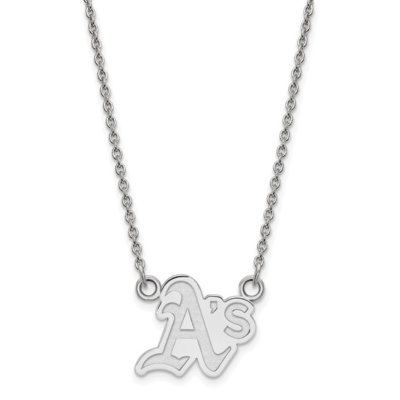 Sterling Silver Rhodium Plated Major League Baseball LogoArt Oakland Athletics Pendant Necklace