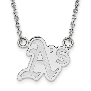 Sterling Silver Rhodium Plated Major League Baseball LogoArt Oakland Athletics Pendant Necklace