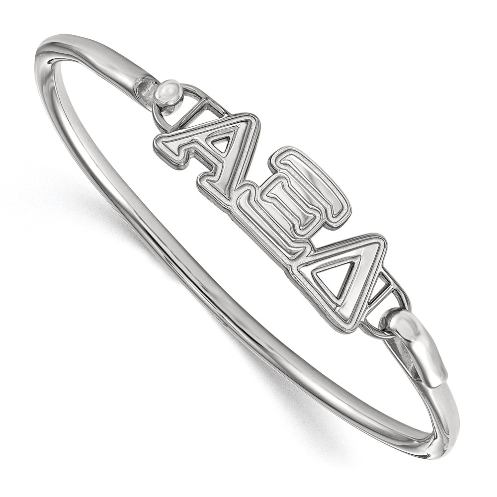 Sterling S. Rh-plated LogoArt Alpha Xi Delta Small Hook and Clasp Bangle