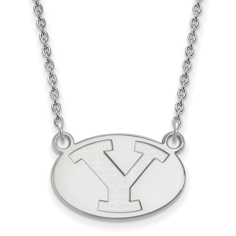 Sterling Silver Rhodium-plated LogoArt Brigham Young University Letter Y Small Pendant Necklace, 18"