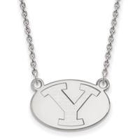 Sterling Silver Rhodium-plated LogoArt Brigham Young University Letter Y Small Pendant Necklace, 18" view 1