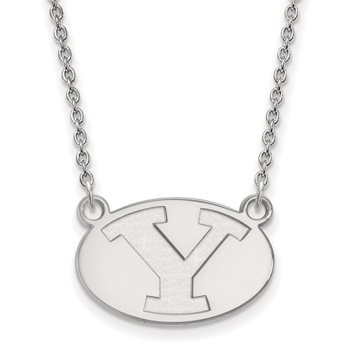Sterling Silver Rhodium-plated LogoArt Brigham Young University Letter Y Small Pendant Necklace, 18"