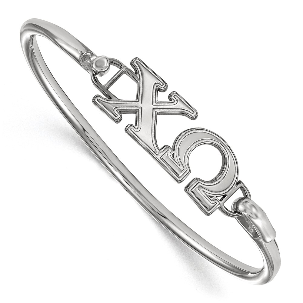 Sterling Silver Rh-plated LogoArt Chi Omega Hook and Clasp Bangle