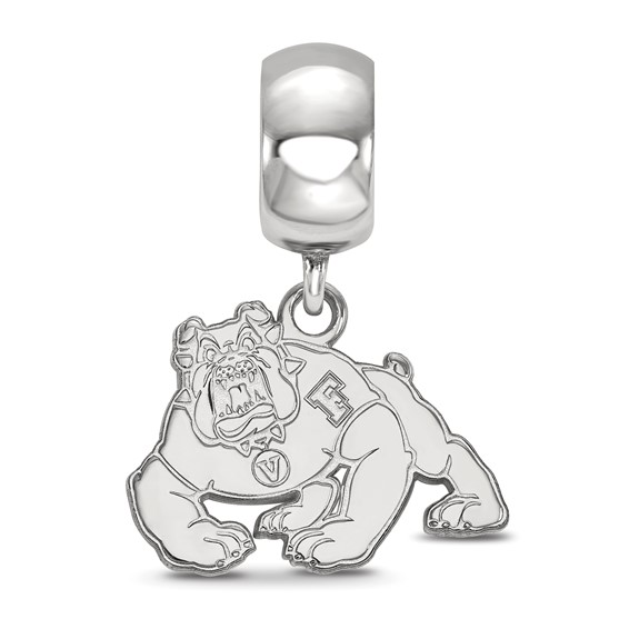 Sterling Silver Rhodium-plated LogoArt California State University Fresno Bulldog Small Dangle Bead Charm