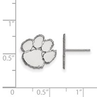 Sterling Silver Rhodium-plated LogoArt Clemson University Tiger Paw Small Post Earrings view 2