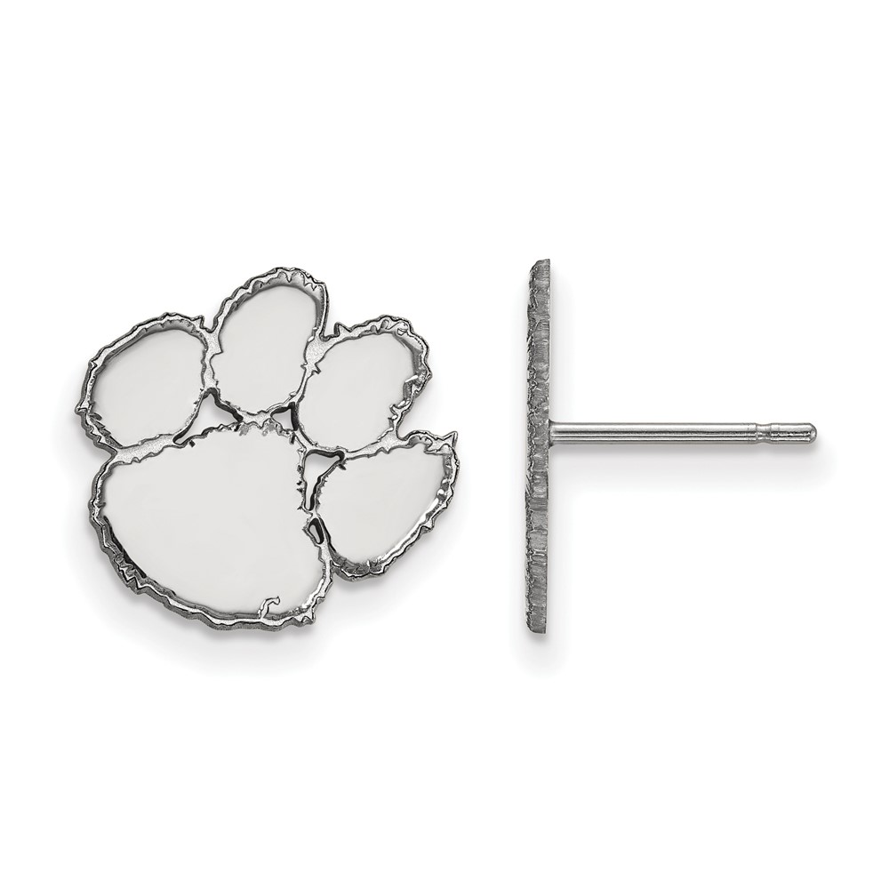 Sterling Silver Rhodium-plated LogoArt Clemson University Tiger Paw Small Post Earrings