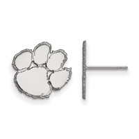 Sterling Silver Rhodium-plated LogoArt Clemson University Tiger Paw Small Post Earrings view 1