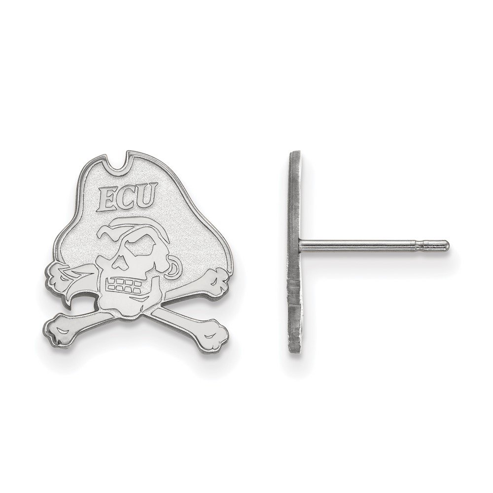 Sterling Silver Rhodium-plated LogoArt East Carolina University Pirate Small Post Earrings