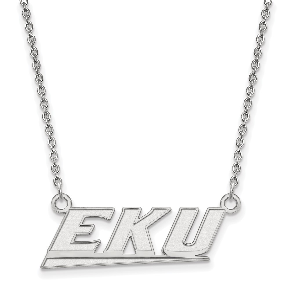 Sterling Silver Rhodium-plated LogoArt Eastern Kentucky University E-k-u Small Pendant 18 Inch Necklace