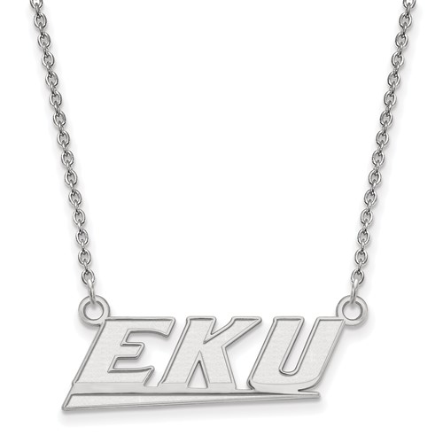 Sterling Silver Rhodium-plated LogoArt Eastern Kentucky University E-k-u Small Pendant Necklace, 18"