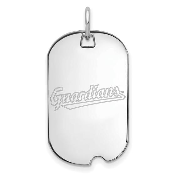 Sterling Silver Rhodium Plated Major League Baseball LogoArt Cleveland Guardians Small Dog Tag Pendant
