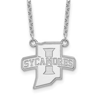 Sterling Silver Rhodium-plated LogoArt Indiana State University Sycamores Large Pendant Necklace, 18" view 1