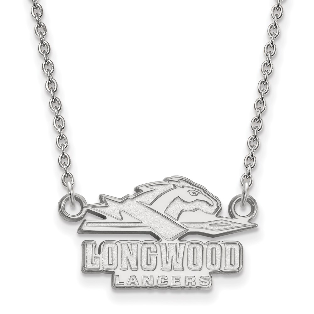 Sterling Silver Rhodium-plated LogoArt Longwood University Lancers Small Pendant Necklace, 18"
