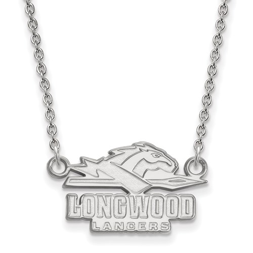 Sterling Silver Rhodium-plated LogoArt Longwood University Lancers Small Pendant Necklace, 18"