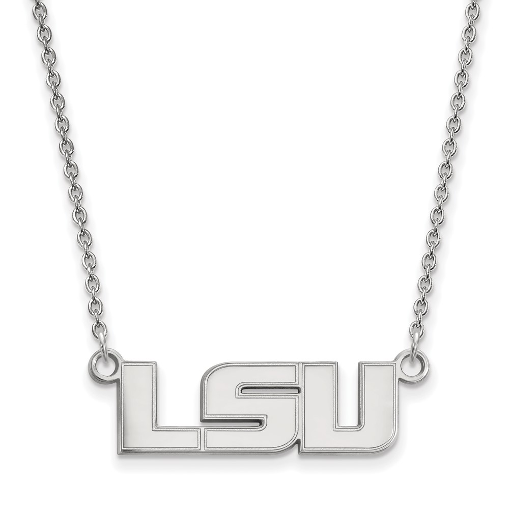 Sterling Silver Rhodium-plated LogoArt Louisiana State University L-s-u Small Pendant Necklace, 18"