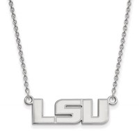Sterling Silver Rhodium-plated LogoArt Louisiana State University L-s-u Small Pendant Necklace, 18" view 1