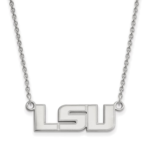 Sterling Silver Rhodium-plated LogoArt Louisiana State University L-s-u Small Pendant Necklace, 18"