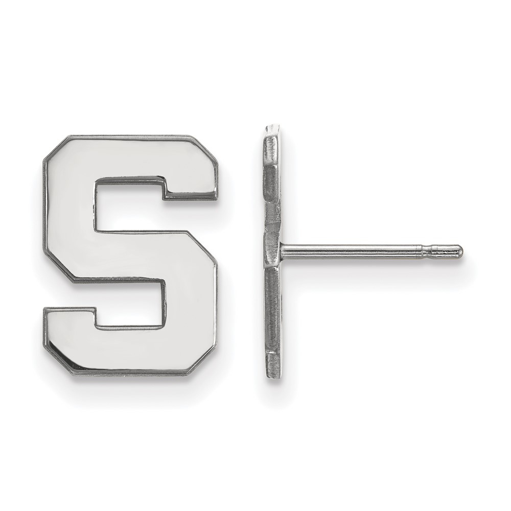 Sterling Silver Rhodium-plated LogoArt Michigan State University Letter S Small Post Earrings