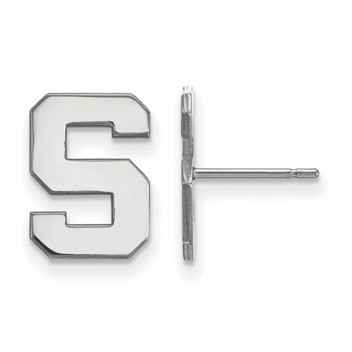 Sterling Silver Rhodium-plated LogoArt Michigan State University Letter S Small Post Earrings