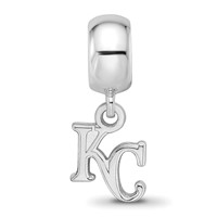 Sterling Silver Rhodium Plated Major League Baseball LogoArt Kansas City Royals Dangle Bead view 3