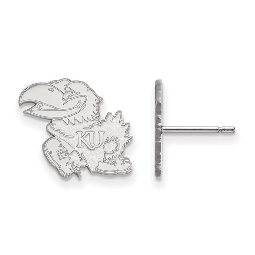 Sterling Silver Rhodium-plated LogoArt University of Kansas Jayhawk Small Post Earrings