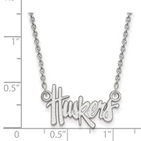 Sterling Silver Rhodium-plated LogoArt University of Nebraska Huskers Script Small Pendant Necklace, 18" view 2