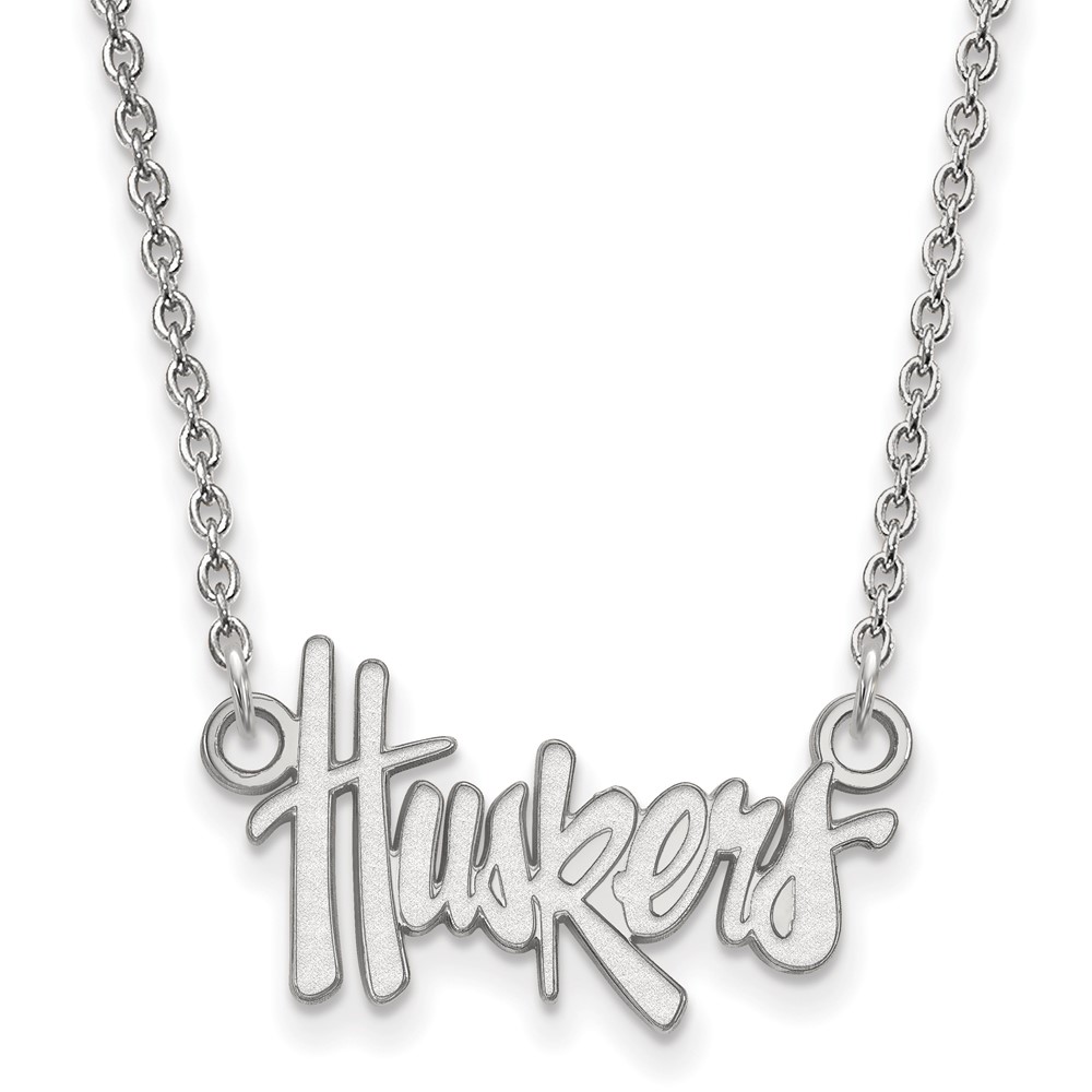 Sterling Silver Rhodium-plated LogoArt University of Nebraska Huskers Script Small Pendant Necklace, 18"