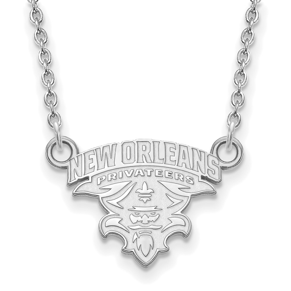 Sterling Silver Rhodium-plated LogoArt University of New Orleans U-n-o Small Pendant Necklace, 18"